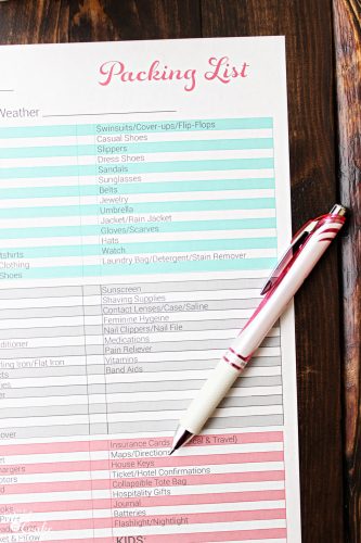 free printable packing list